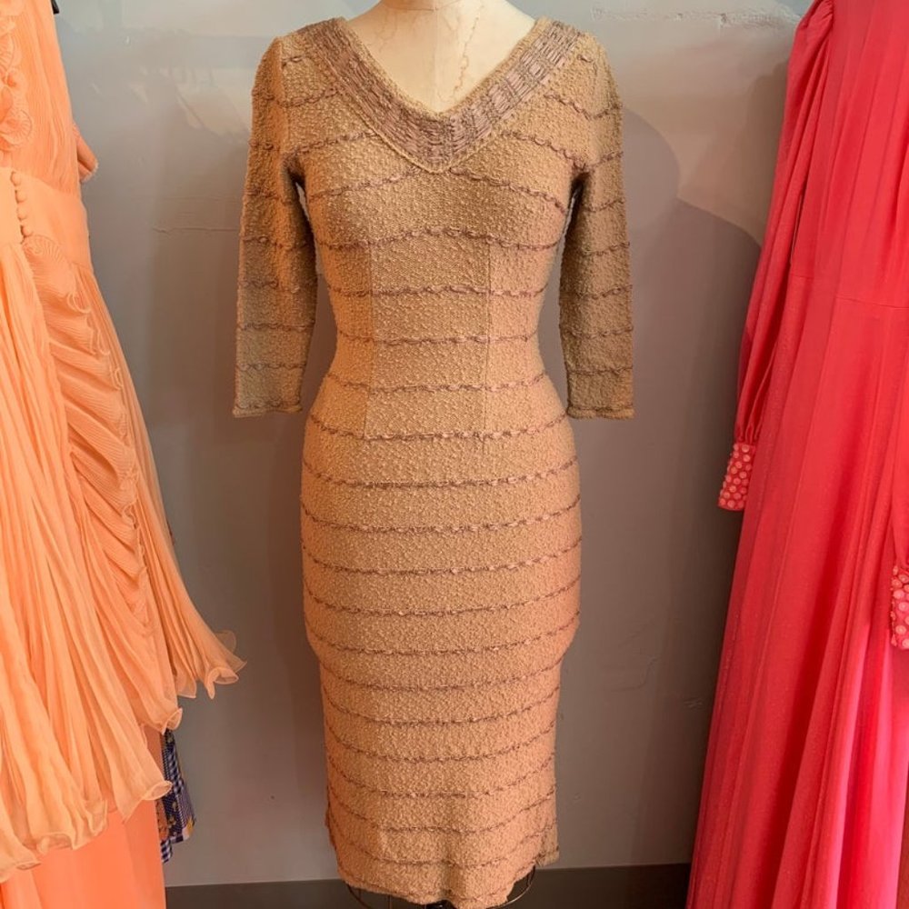 1940s 40s 1950s 50s Vintage Mocha Knit Sweater Wiggle Dress by Snyderknit